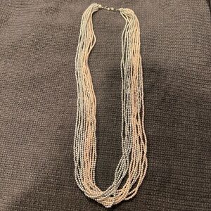 Vintage Chic Multi-Strand Silver and blush faux pearl Necklace.